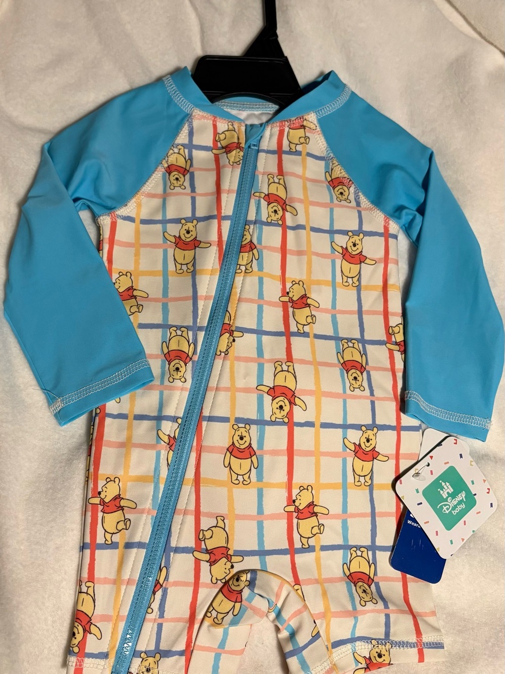 Disney Kids Winnie the Pooh Blue Sleeve Zip-One Piece Swim Rashguard